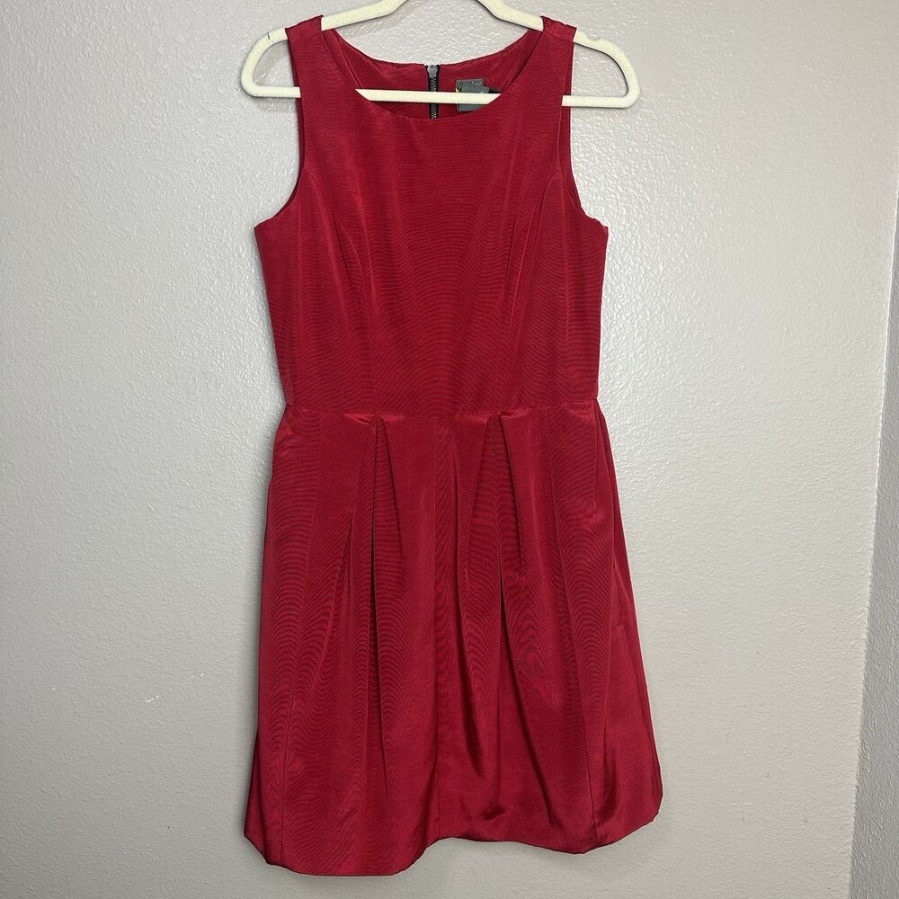 Taylor Red Silk Dress Women Size 10 Sleeveless Pleated Bubble Hem Mini Pocketed